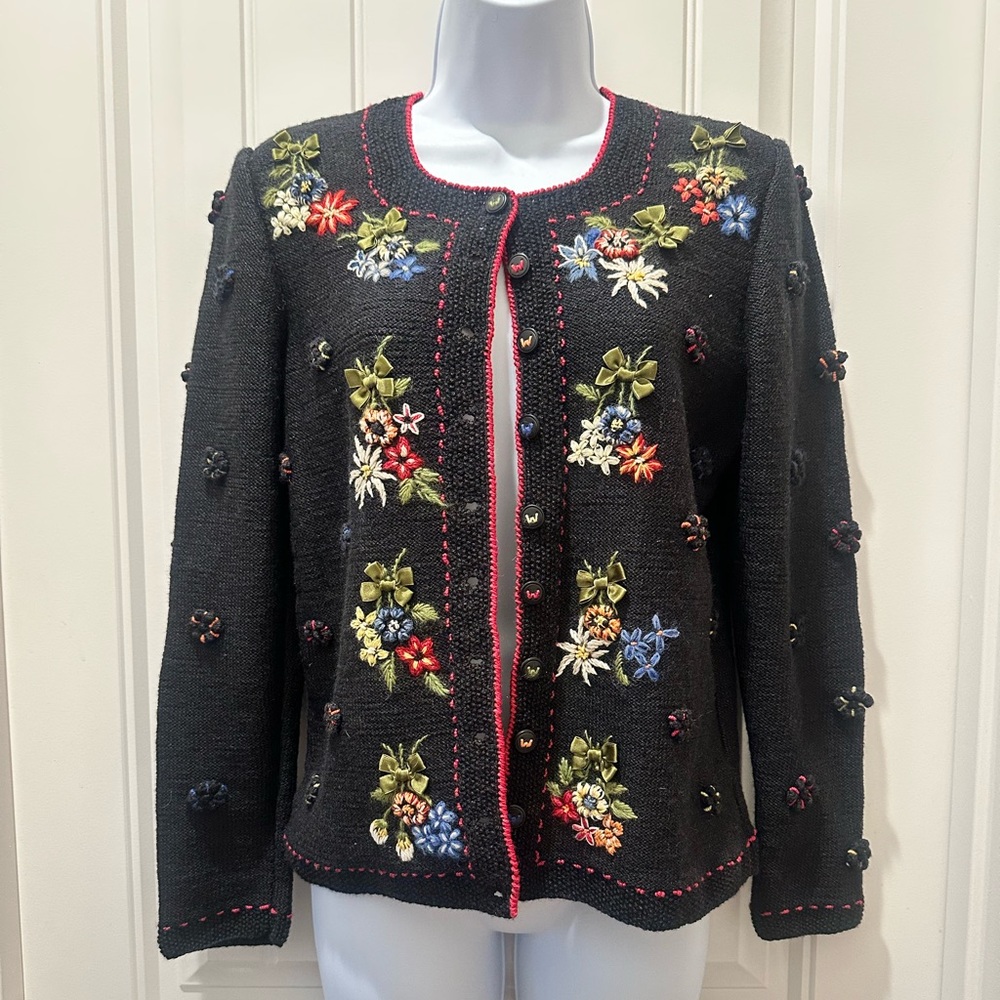 Wolkenstricker Floral Embroidered Black Cardigan